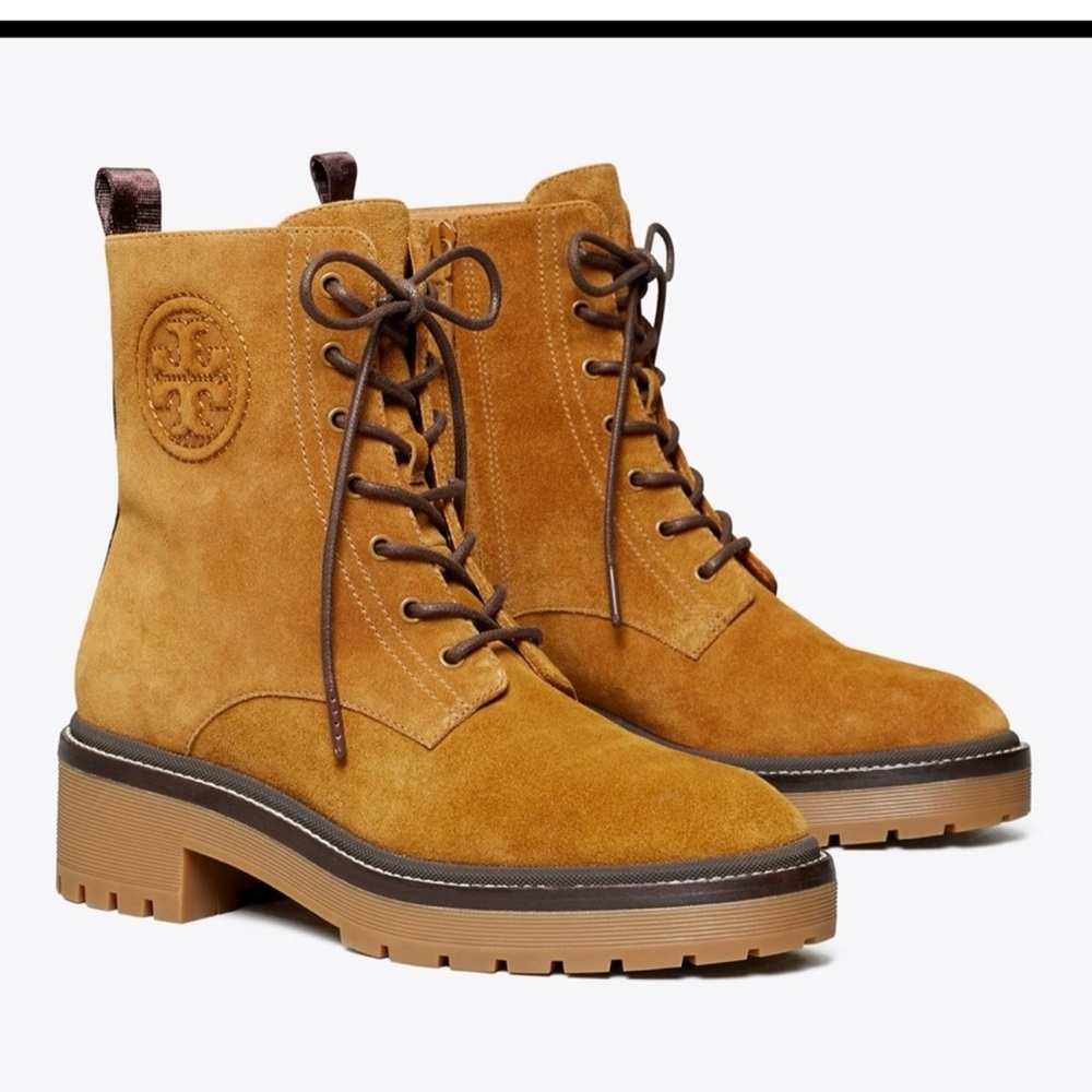 Tory Burch combat Suede Lace-Up Boots size 8